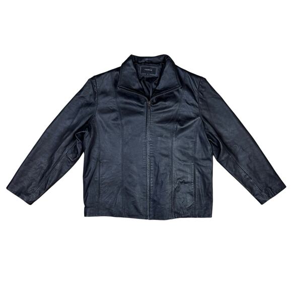 Colebrook Women's Plus Black Soft Leather Zip Up Collared Straight Fit Jacket - Picture 1 of 10